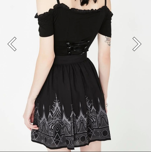 Killstar Duchess chiffon black grey printed goth witchy skirt - Picture 3 of 9